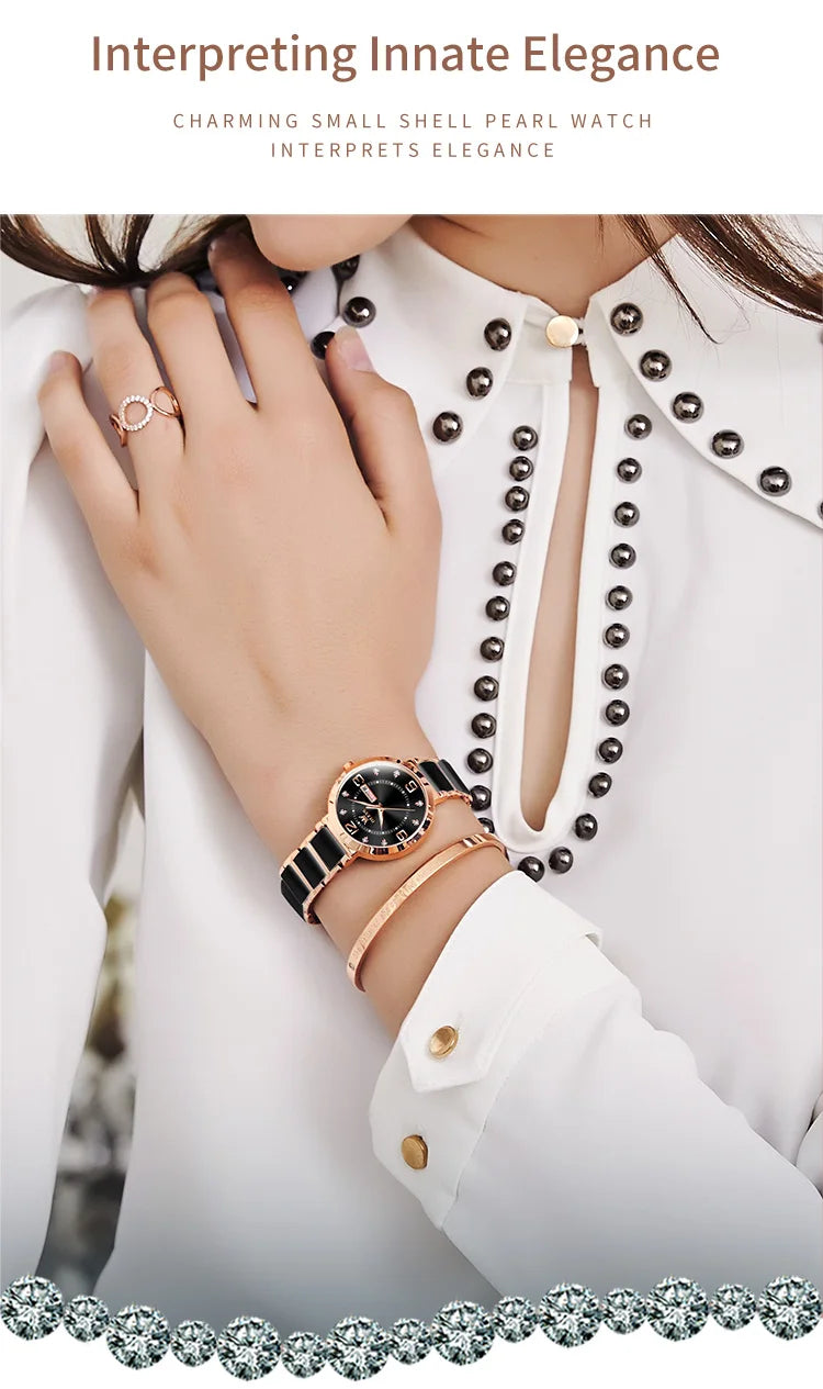 OLEVS New Ceramics Watchstrap Watch For Women Luxury Business Diamonds Wristwatch Fashion Waterproof Dual Calendar Woman Watches