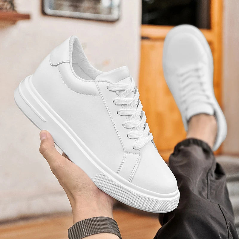 New  Men's Sneakers Elevator Shoes Heightening Height Increase Insole 6-10CM High Heels Shoes Leather Sport Shoes Men Shoes