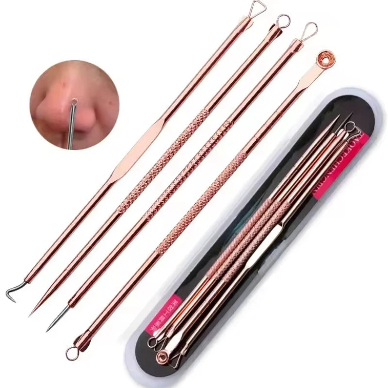 4Pcs Blackhead Removal Needles Black Dots Cleaner Stainless Steel Spot Extractor Acne Treatment Needle Face Clean Care Tool
