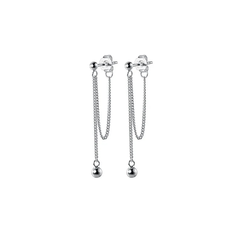 VOQ Silver Color Round Bead Chain Long Earrings Minimalist Textured Elegant Drop Earrings Female Jewelry Girls Gifts