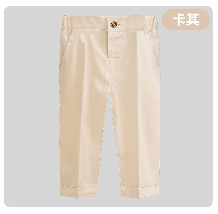 New Children Boys Suit Pants Cotton Plaid Kids Boys Casual Pants Elementary School Performance Pants For 1-10Y Boys Loose Pants