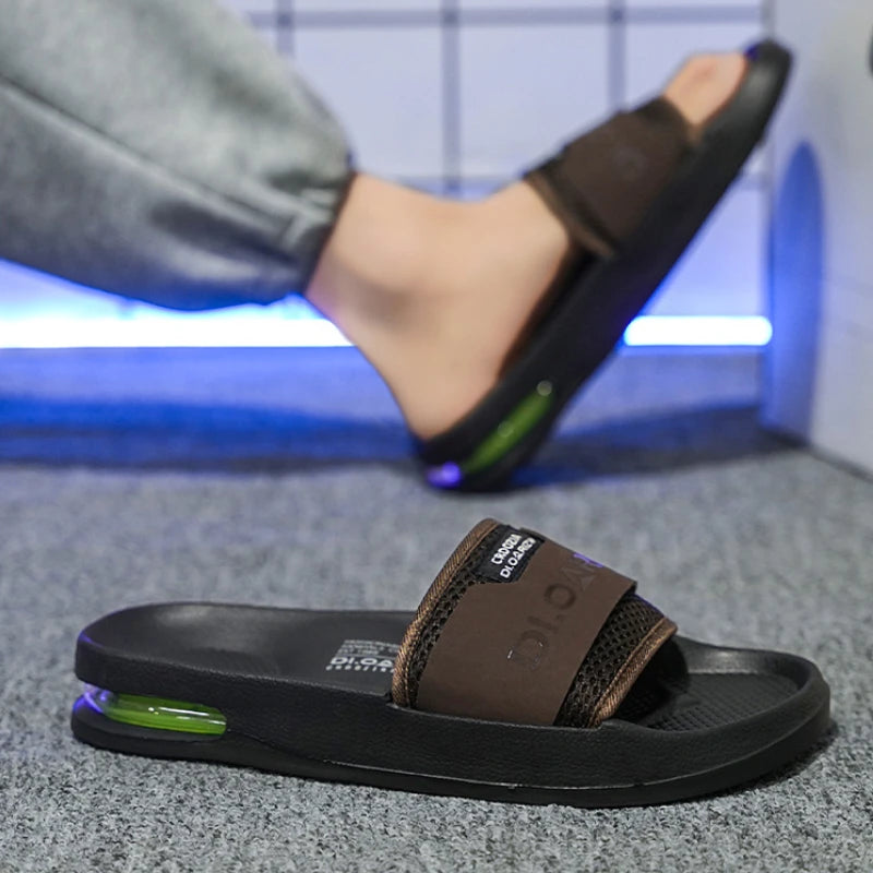 Summer Men's Mesh Surface Slippers EVA Platform Open Toe Slip on Sandals Home Non-slip Slides Outdoor Beach Sandal Shoes for Men