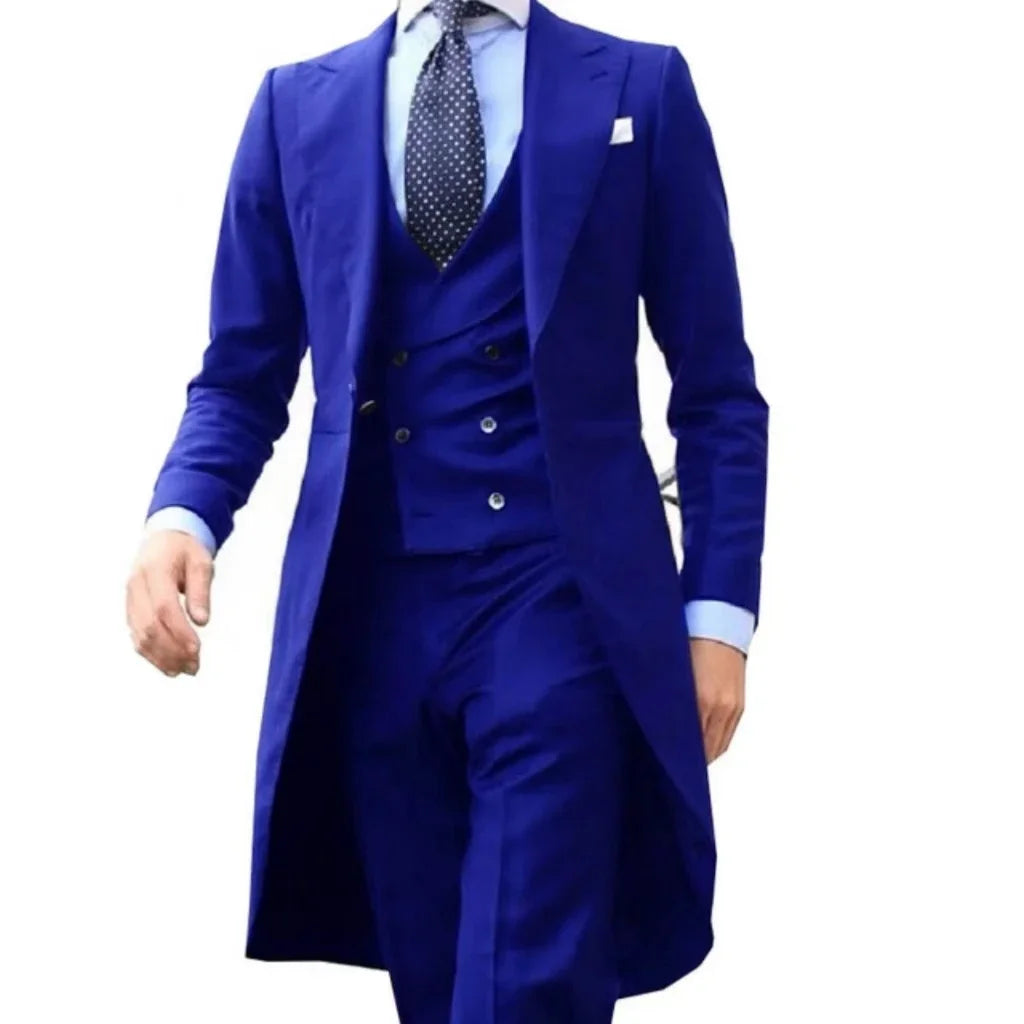 Suits for Men Peak Lapel Long Tail Coat 3 Pieces Blazer Vest and Pants Set Formal  Wedding Dresses Ceremony Evening Party