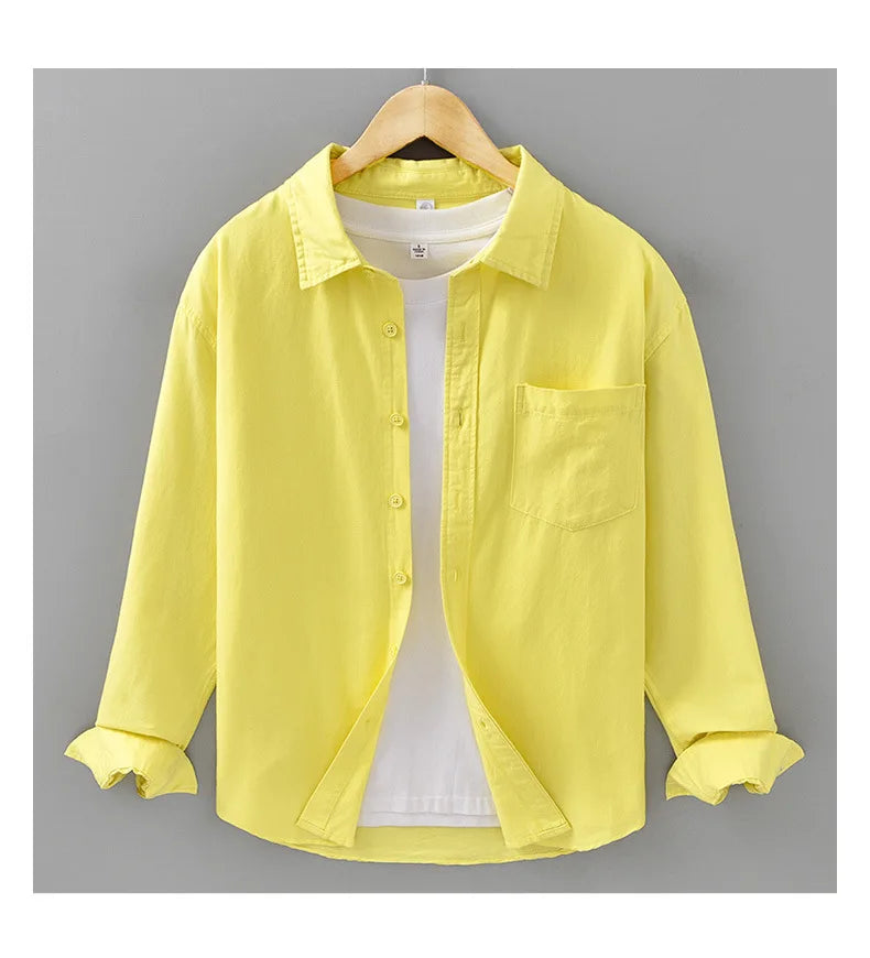 Basic Men's Long-Sleeve Cotton Shirt - Casual and Versatile Spring Style 100% Cotton Solid Color Casual Shirt
