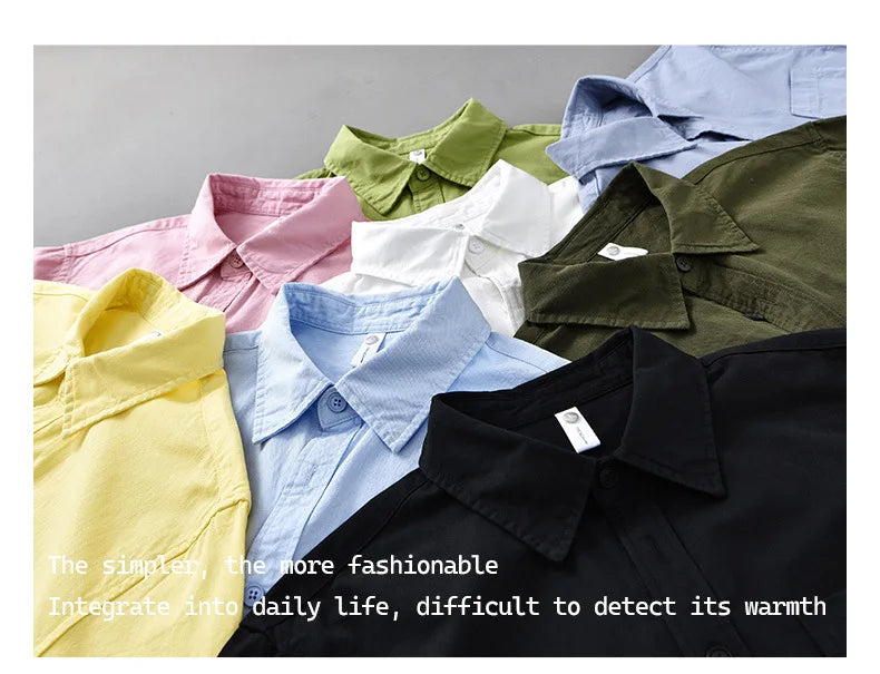 Basic Men's Long-Sleeve Cotton Shirt - Casual and Versatile Spring Style 100% Cotton Solid Color Casual Shirt