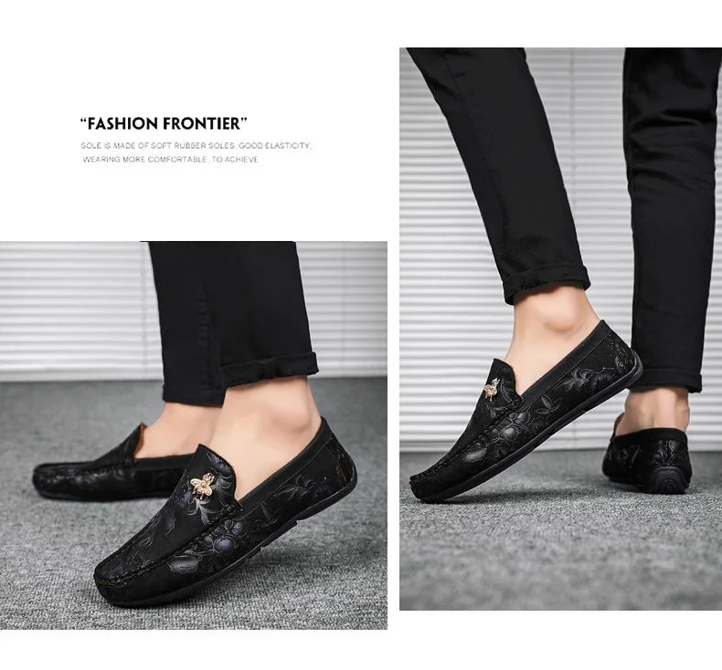 Luxury Brand Yellow Men Casual Shoes Fashion Flower Print Loafers Men Designer Flat Shoes Comfortable Slip-on Male Driving Shoes