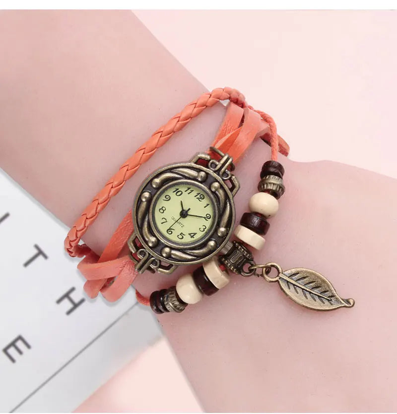 High Quality Women Genuine Leather Vintage Quartz Dress Watch Bracelet Wristwatches Watch Women Luxury Watch