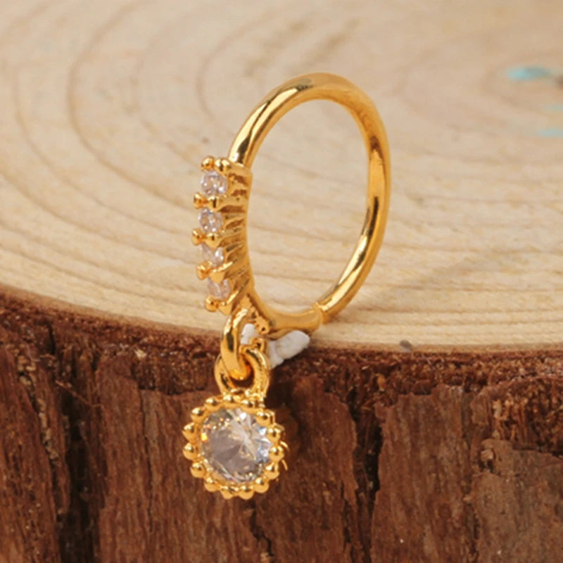Gold Plated Pendant Nose Ring Hoop for Women Crystal Nose Hoop Protection Jewelry Nose Piercing Cartilage Earring Piercing