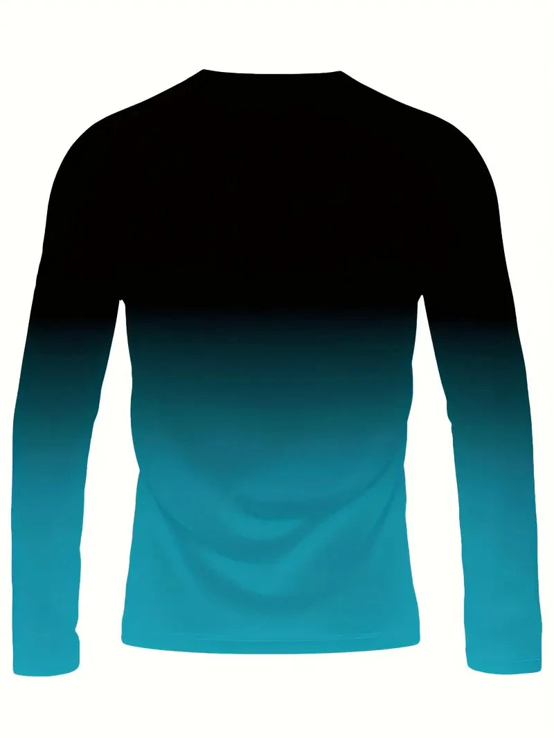 Spring Autumn Men Long Sleeve Round Gradient Color T Shirt Men Clothes Sport Pullover T Shirt 100% Polyester Breathable Tops