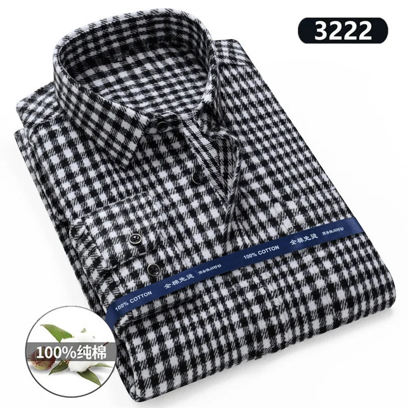 Plaid Flannel Shirts For Men Long Sleeve 100%Cotton Fashion Casual Soft Standard-Fit Man Blouse Clothes Men's clothing 10XL 11XL