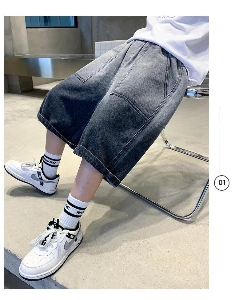 Boys Summer Denim Five-point Pants Kids Fashion Gradient Color Denim Shorts Trousers Teen Casual Jeans Children's Clothing