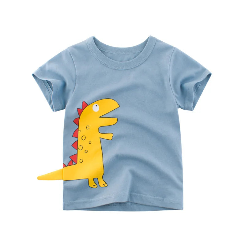 2024 Children 3D Cartoon Short T-Shirts Clothes for Boy 100% Cotton Short Sleeve Dinosaurs Cute Kids Casual Sport Top Tees