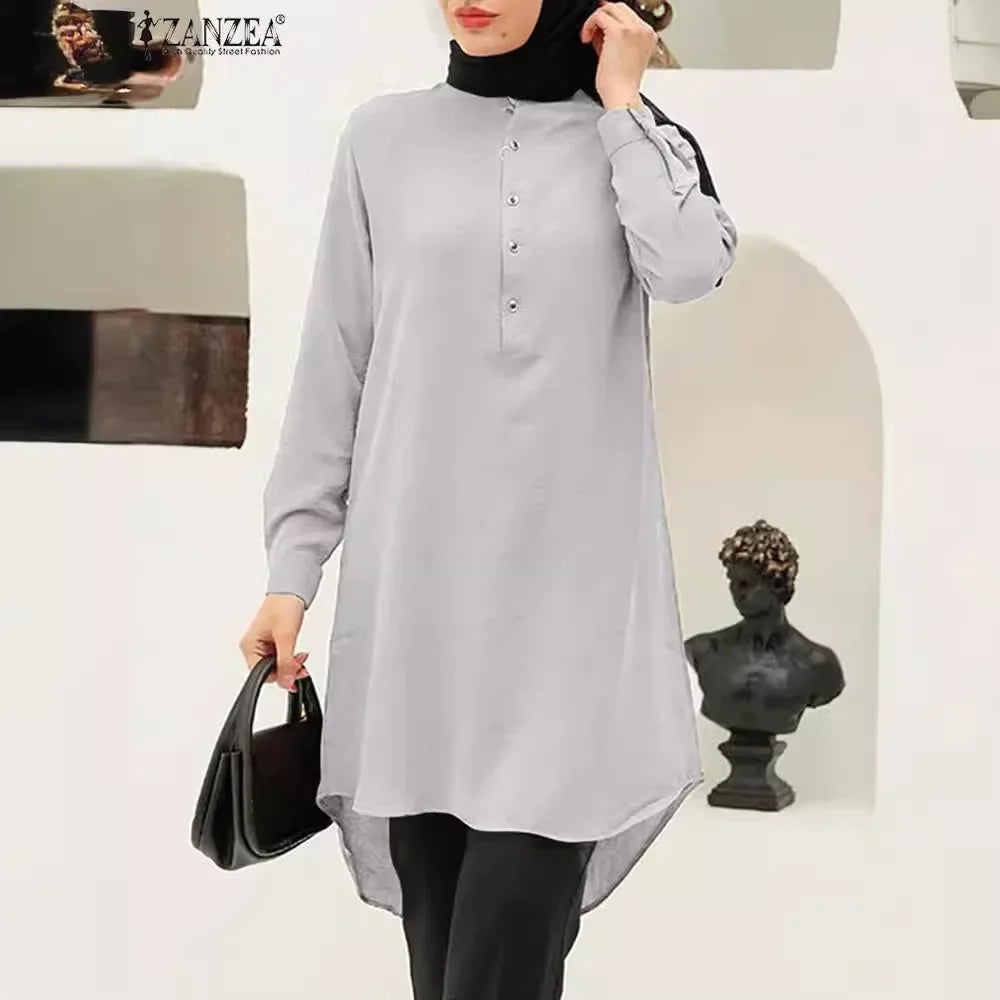 Creative Spring Hot Sale Of The Season Middle East Muslim Intellectual Style A- Line Polo Neck Trendy Half Skirt Cotton Material