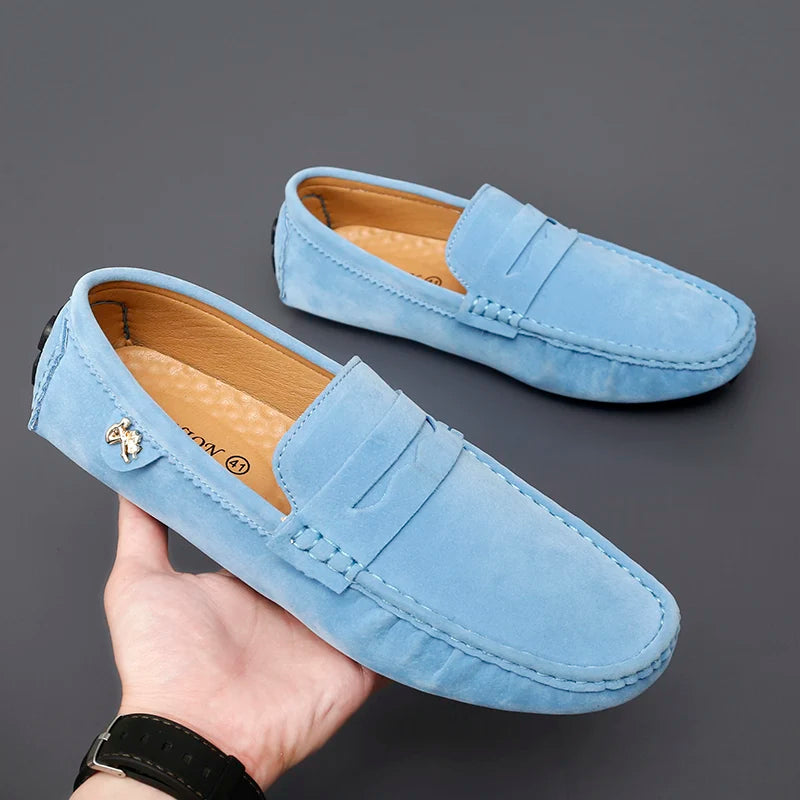 Suede Leather Penny Peas Loafers Men Women Boys Driving Shoes Big Size 35-48 Moccasins Slip on Flats Designer Mens Loafers Pink