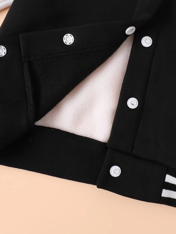 Boys' Black and White Letter "A" Varsity Jacket and Sweatpants Two-Piece Set