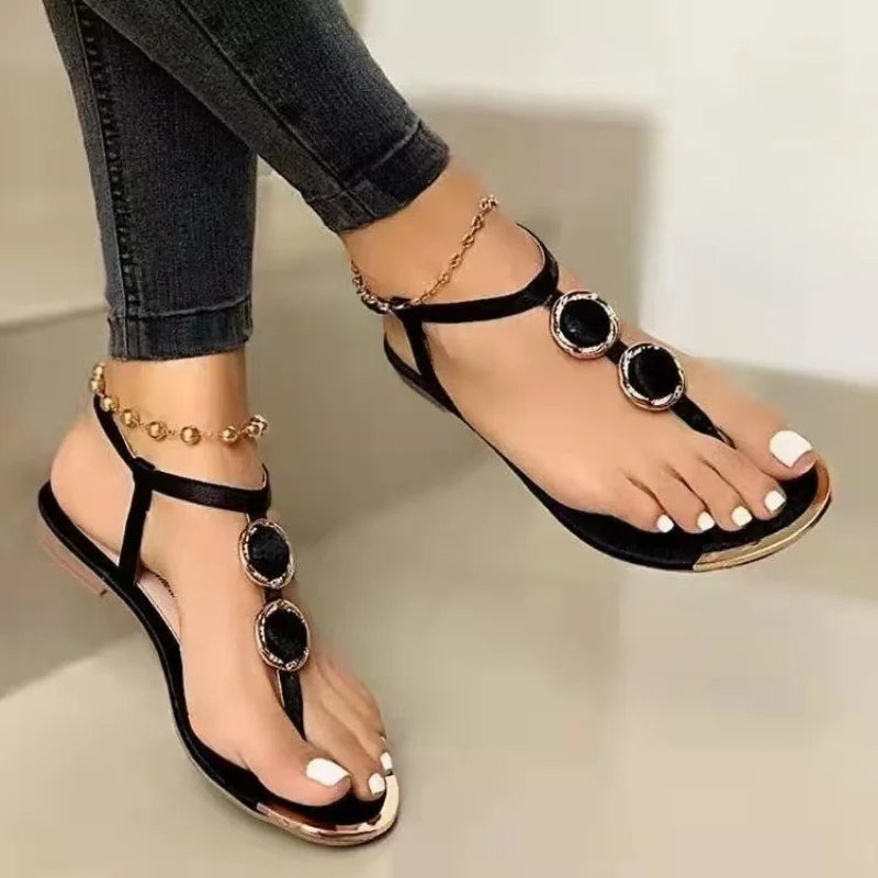 New Summer Sandals Buckle Flip Flops Flat with Casual Roman Open Toe Sandals Small Heel Daily Sandalies for Women Plus Size 43
