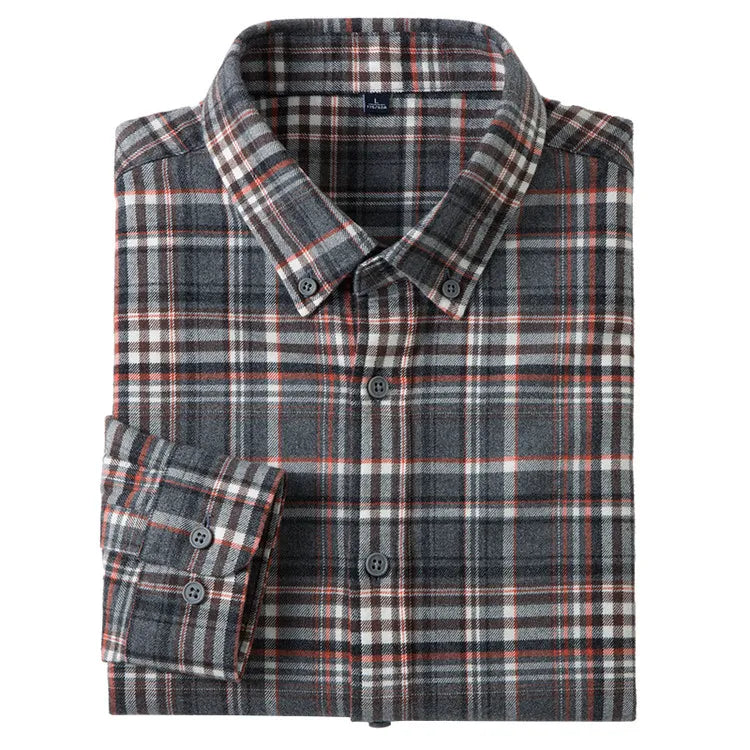 100% Cotton Flannel Shirt Men's, Plaid Casual Jacket, Anti-Wrinkle, Multi-Color Gold Quality Long-Staple Cotton S-4XL