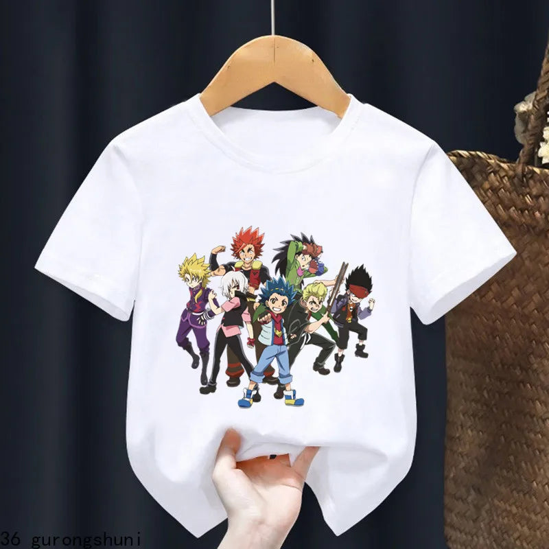 2024 Beyblade Burst Evolution Print Kids T Shirt Girls Summer Tops Baby Boys Clothes Cartoon Children Short Sleeve T-shirt