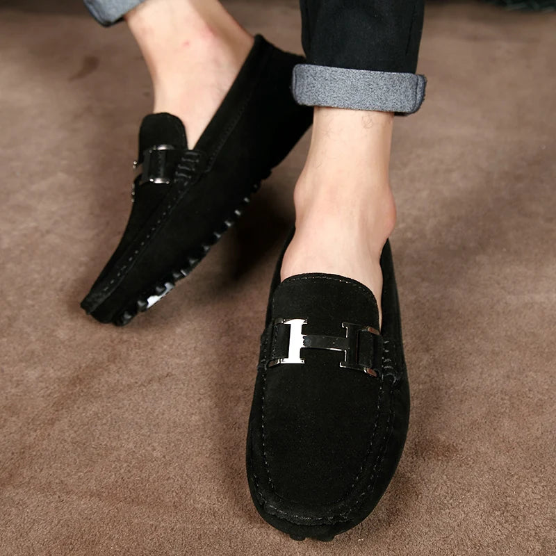 Classic Mens Loafers Male Summer Soft Shoes Fashion Men's Casual Leather Shoe Suede Casual Flats Breathable Hand-stitching Shoes