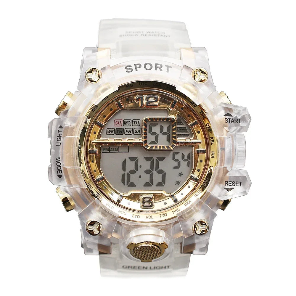 Outdoor Sport Transparent Digital Watch Men Women Alarm Clock 5Bar Waterproof Shock Creative Watches LED Display Wristwatch
