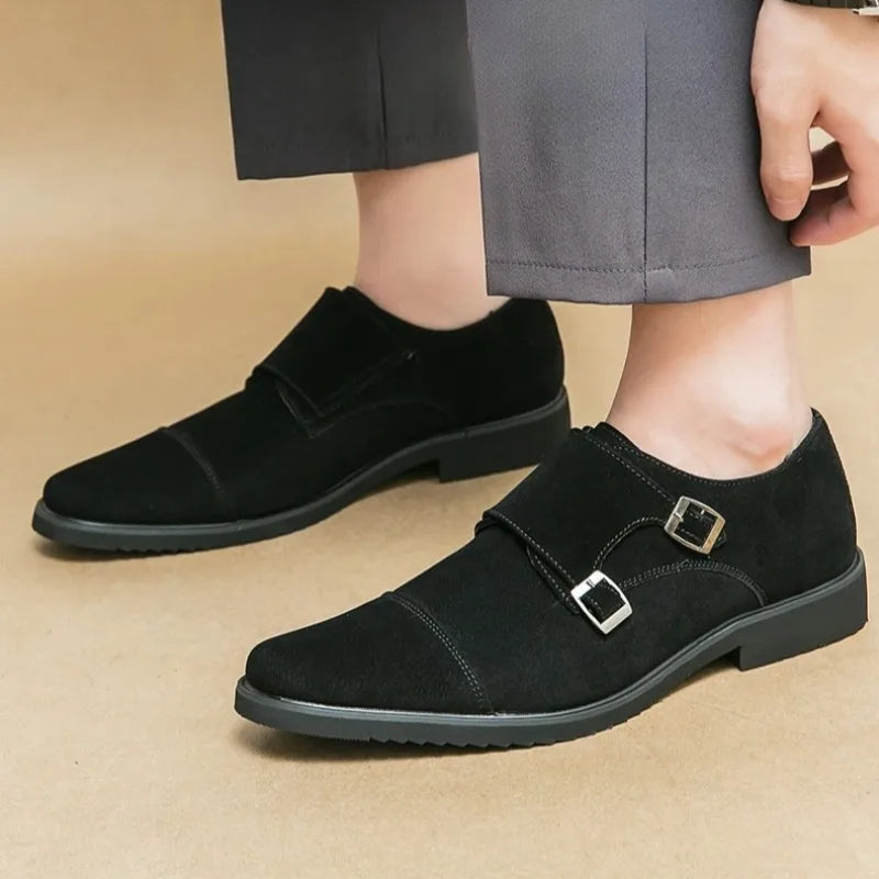 High Quality Leather Shoes for Man Fashion Belt Buckle Suede Casual Men Shoes Designer Busines Men Dress Shoes Zapatillas Hombre