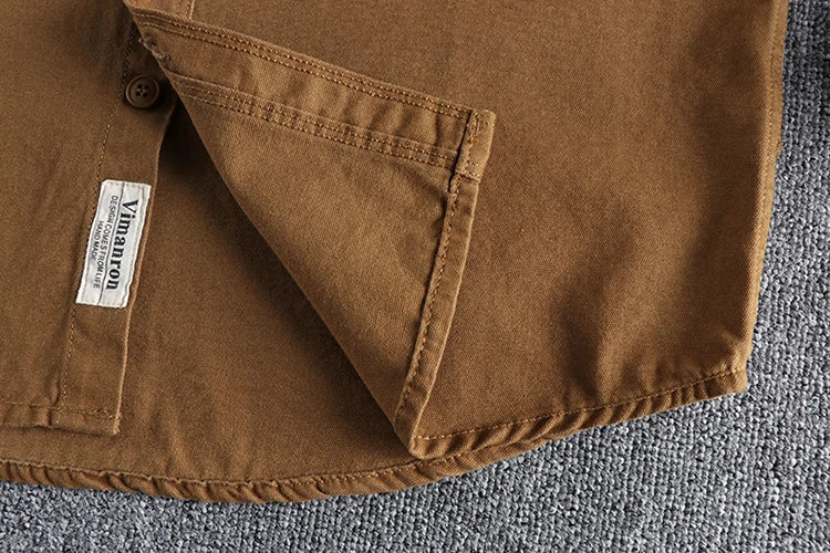 Sleeve patch washed grain woven cotton long sleeve shirt Men's daily tooling retro trend youth thin coat