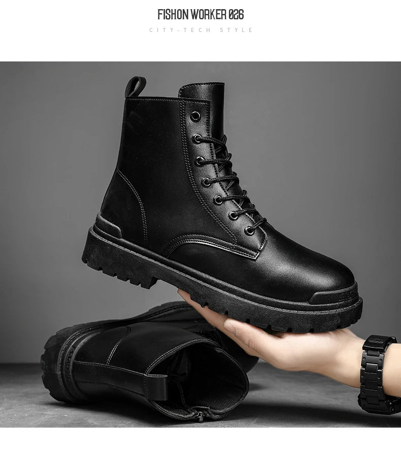 Men's Leather Boots Four Seasons Outdoor Casual Hiking Boots Retro Fashion Work Boots Thick Bottom Ankle Boots Anti-slip 2024