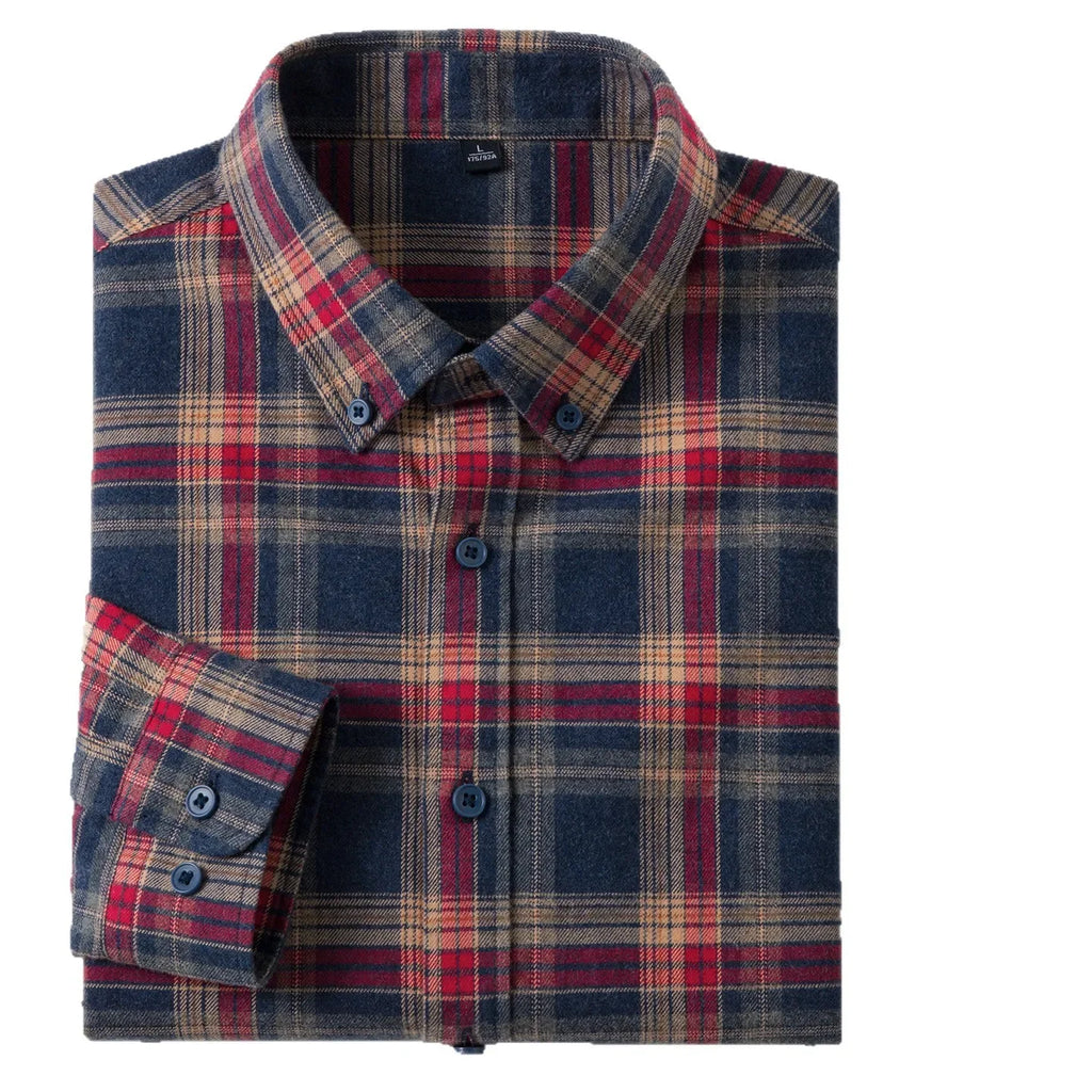 Pure Cotton Flannel Plaid Long Sleeve Casual Shirt for Men Spring Autumn New Style Retro Cross-Border Checkered Shirt