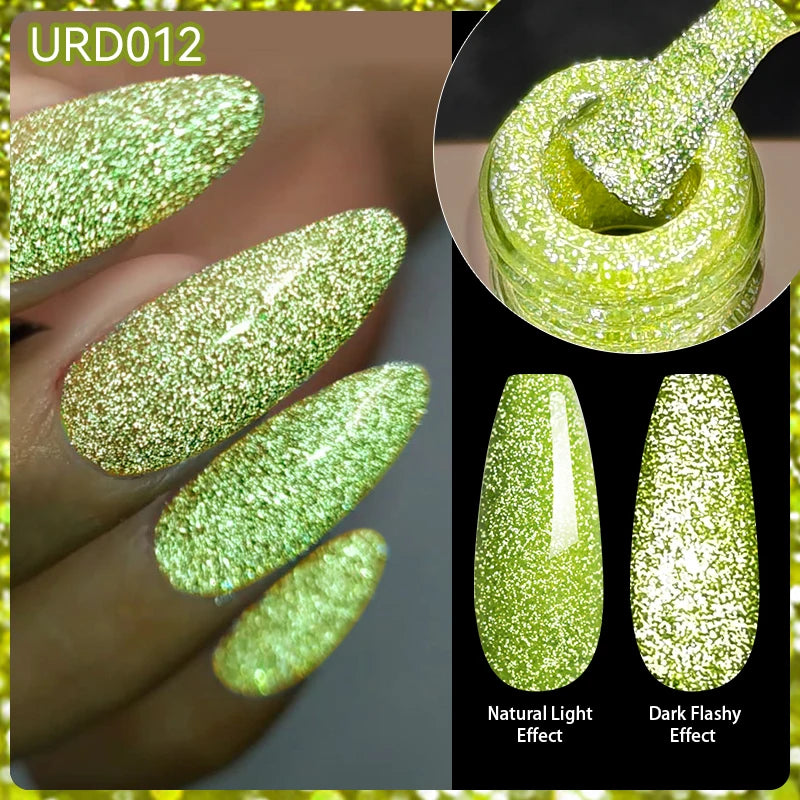 UR SUGAR 15ml Glitter Reflective Black Nail Gel Polish Flash Effect Shiny Soak Off UV Gel Manicure Colorful NeonNail Art Varnish
