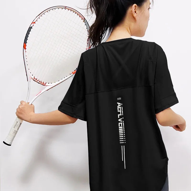 Yoga Clothes Women's Running and Fitness Clothes Hip Covering Long Sports T-shirt Loose Plus Size Short Sleeved Sports Top