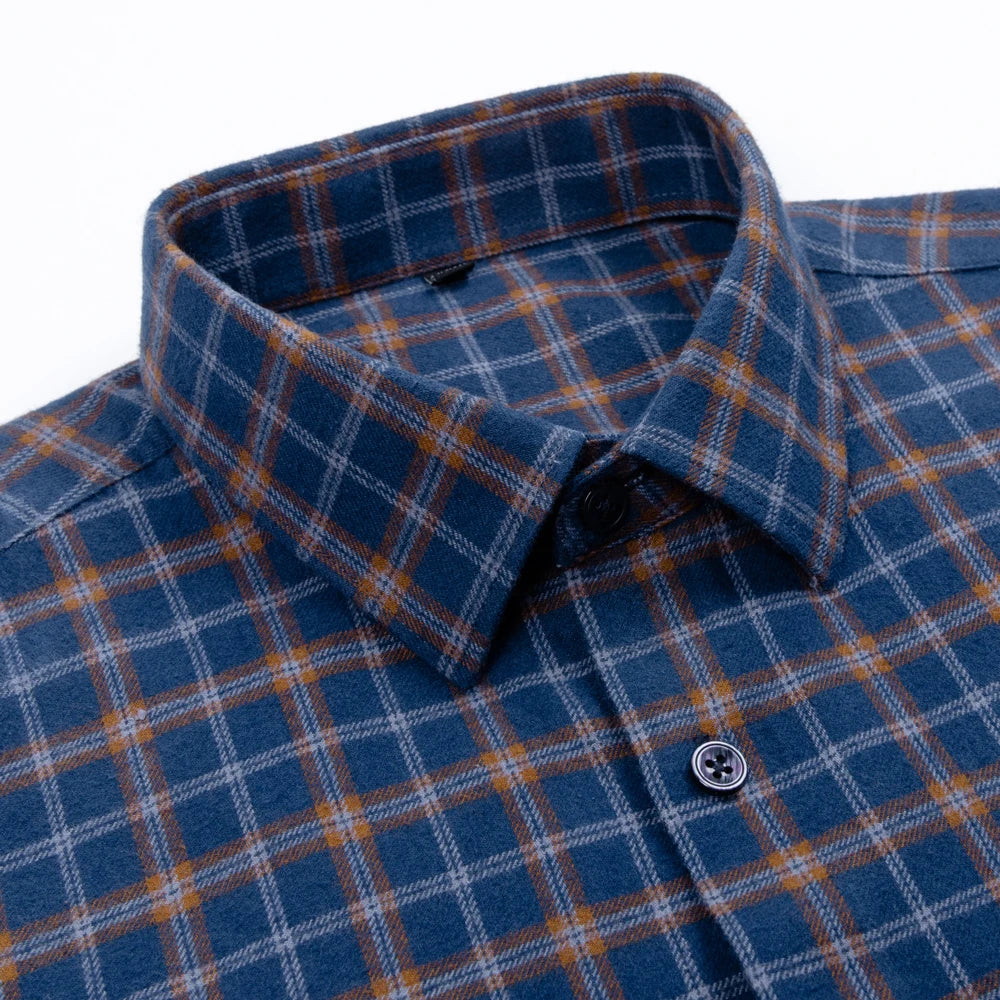 Vintage Men's Flannel Shirts with Pocket Long Sleeve Brushed Shirt for Men Warm Casual Soft Cotton 100% Button Down Plaid Shirt