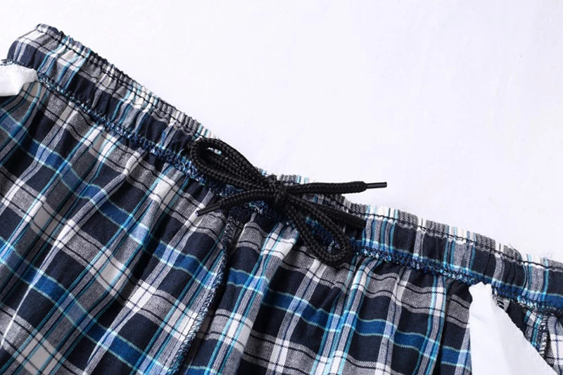 100% Cotton Mens Underwear Boxers Shorts Male Casual Sleepwear Underpants Plaid Loose Comfortable Homewear Sleeping Short Pants
