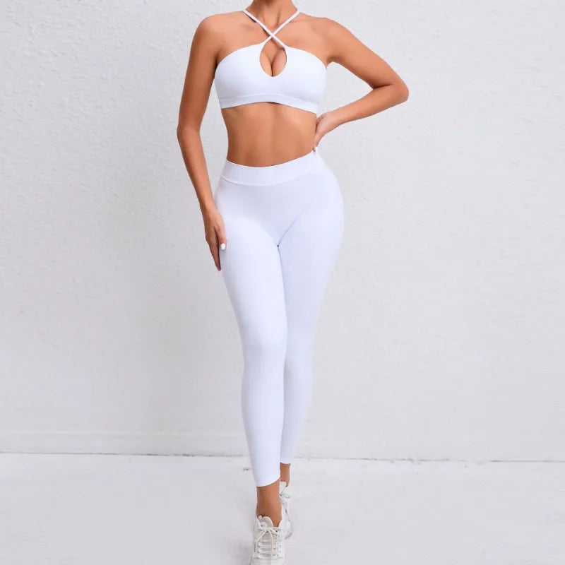 Seamless Yoga Sets Sports Fitness Hip-lifting Nude Feel Pants Cross Beauty Back Bra Suits Workout Gym Leggings Set for Women