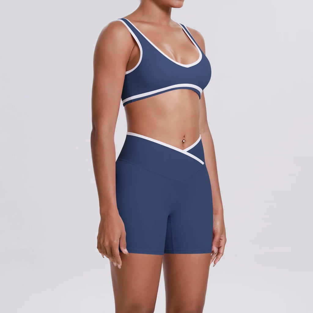 Women Two Piece Gym Workout Set Female Bra Yoga Sets 2ps Shorts Fitness Wear Women Quick-Dry Camisole Sports Bra Suits