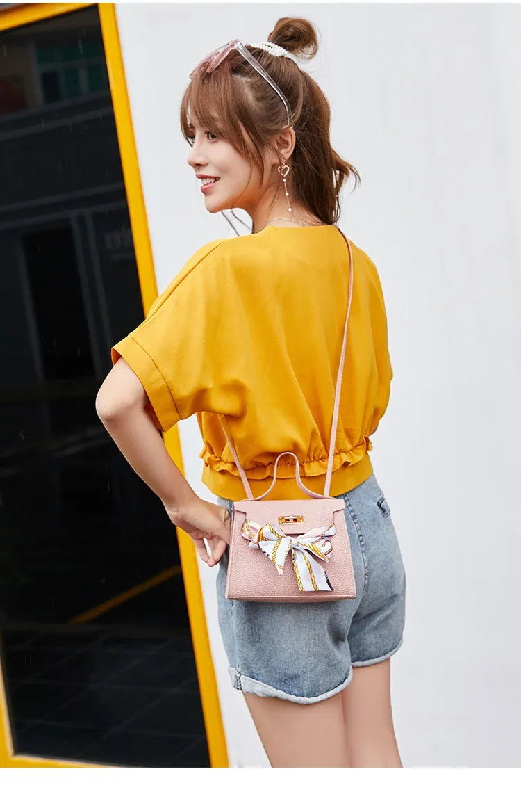 2024 New Women Ribbon PU Leather Bow Decor Mini Flap Hangbag Ladies Fashion Wallet Shoulder Messenger Crossbody Bag Totes Wallet
