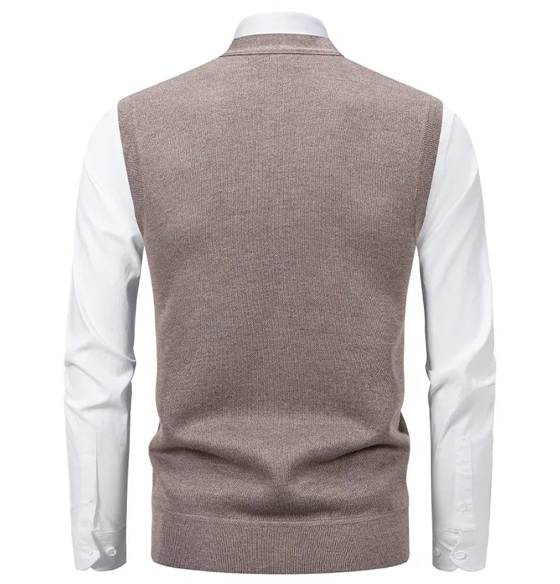 New Mens Fleece Knitted Vest Sleeveless Autumn Winter V Neck Sweater Vest Button Front Knit Cardigan Vest