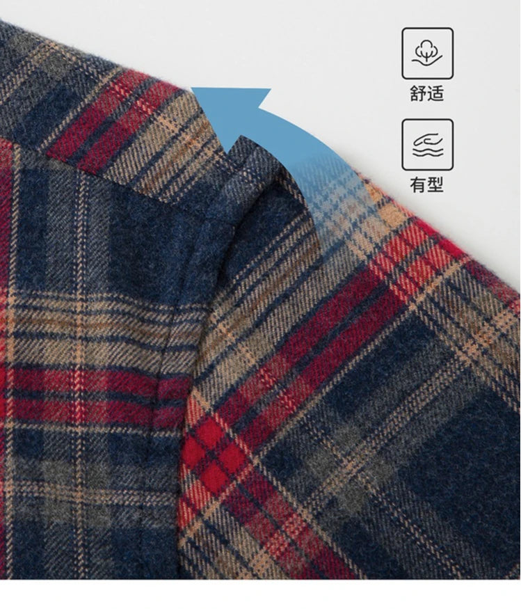 100% Cotton Flannel Shirt Men's, Plaid Casual Jacket, Anti-Wrinkle, Multi-Color Gold Quality Long-Staple Cotton M-4XL