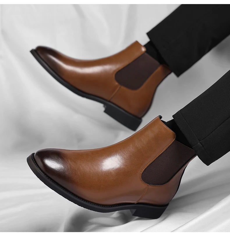 2025 New Chelsea Leather Shoes Suede Leather Men's Pointed Business Casual Ankle Boot Fashion Male Winter New Style Comfortable