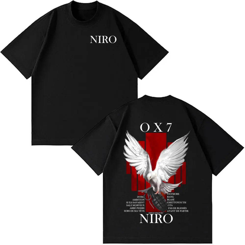 Rapper Niro OX7 Album T-shirt Men Women Clothes Hip Hop Fashion Pop Music T-shirts Male Casual Cotton Vintage T Shirt Streetwear
