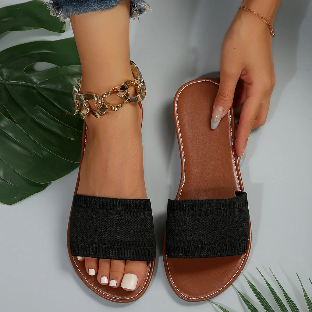 Women's Sandals 2025 Summer Luxury Fashion Flat Sandals Brown Designer Open Toe Non-Slip Outdoor Beach Slippers Slides Women