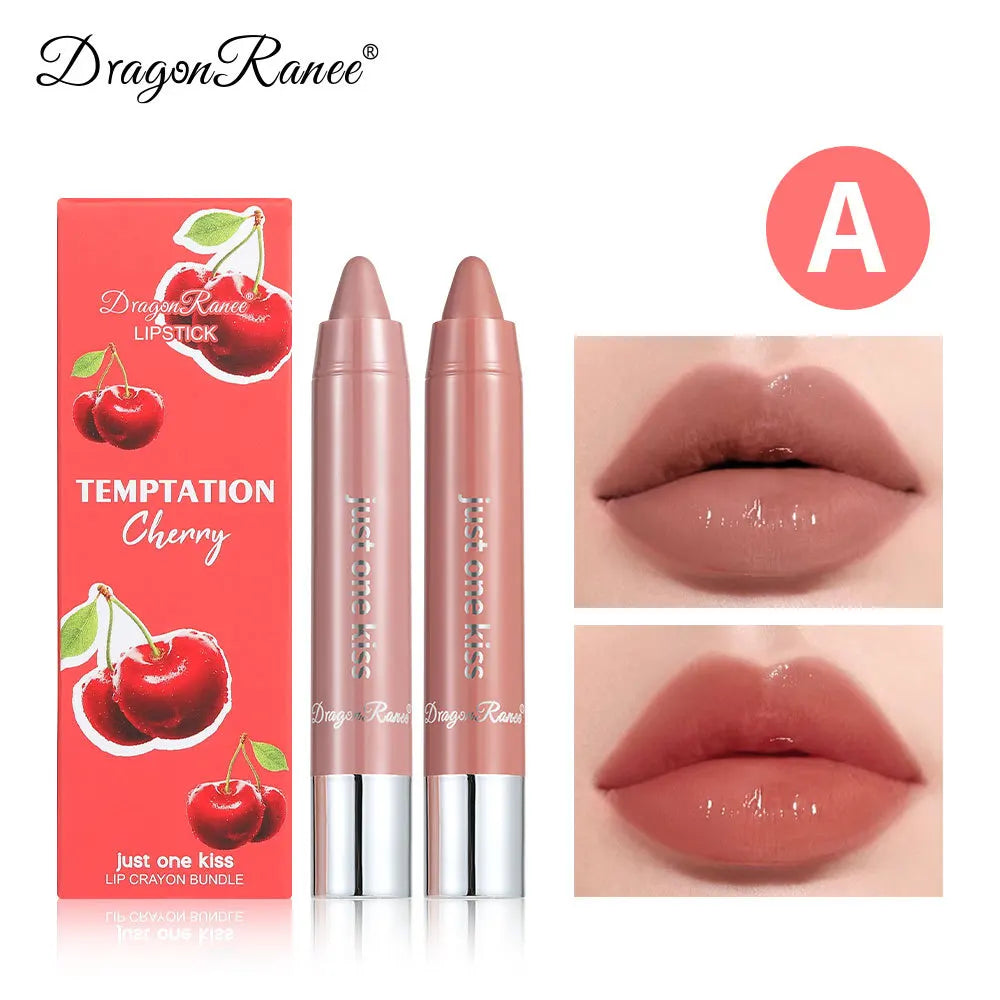 Dragon Ranee 2pcs/set Moisturising Crayon Lipstick Pencil Long Lasting Moisturising Lip Liner Solid Fruit Lip Nectar