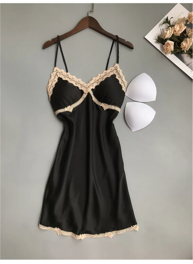 Women's Sleepwear Sexy Lingerie Lace Satin Pajama Sets Nightwear Sleeveless Tops+Shorts 2 Pcs Sets Pyjama Sets