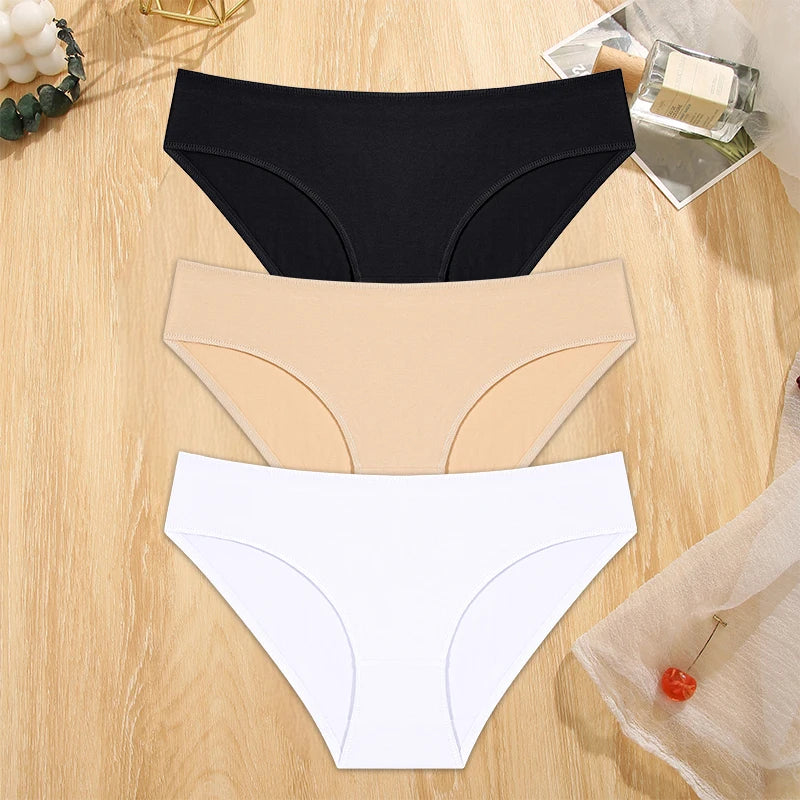 FINETOO 3PCS/Set S-XL Cotton Lingerie Panties Women Underwear Sexy Femme Underwear Women's Underpant Panty 8 Solid Color Briefs