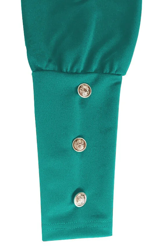 2025 Spring and Autumn New Round Neck Bubble Sleeve Button Decorative Long Sleeve Dress