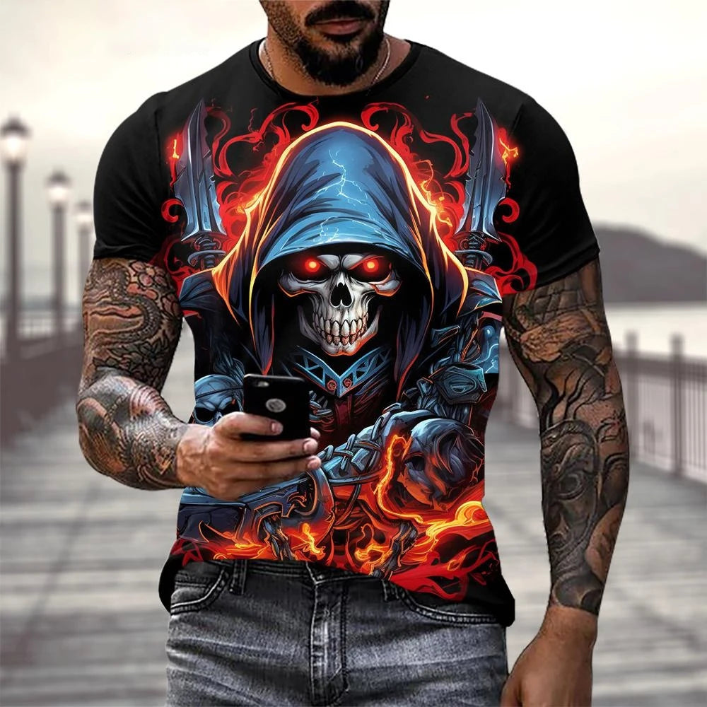 Funny 3D Horror Skull Print T Shirt For Men Casual O-neck Short Sleeve Tops Summer Trend Street Clothing Fashion Loose Men's Tee