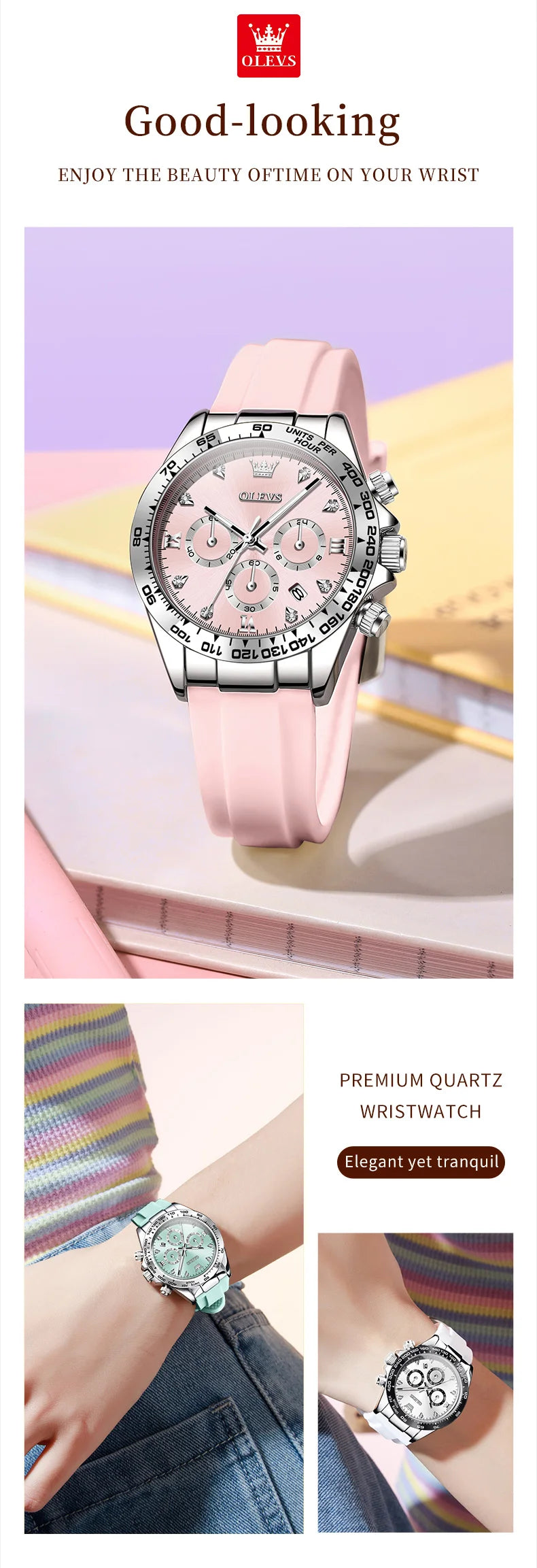 OLEVS 5618 Women Watch HD Multi functional Waterproof Luminous Chronograph Sports Silicone Strap Luxury Brand Quartz Women Watch