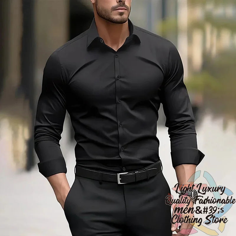 19-color men's shirt formal solid color wedding outdoor black navy blue dark green business long-sleeved top clothing XS-6XL