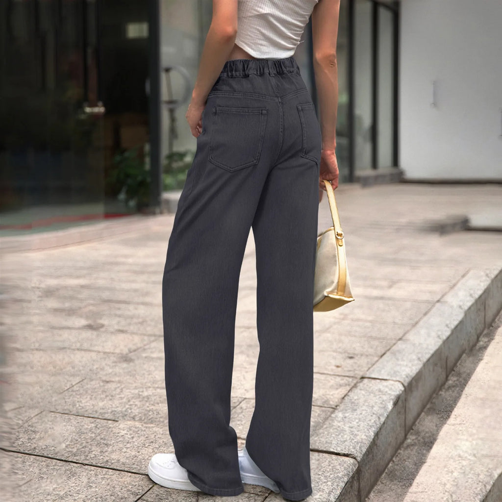 New Y2K Washed Blue Straight Loose Fit High Waist Hole Trousers Pants Women's Jeans Fashion Personality To Do Old Denim