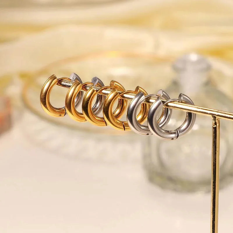 Stainless Steel Hoop Earring For Men Women Simple Hip Hop Rock Gold Color Piercing Punk Chic Jewelry Korean Chunky Earrings