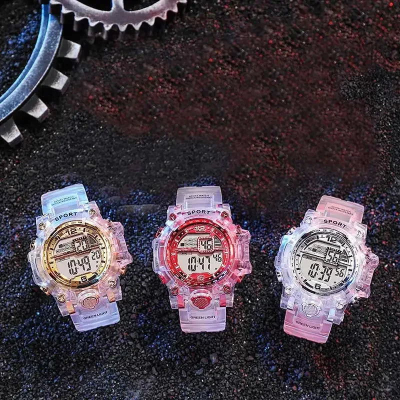 Outdoor Sport Transparent Digital Watch Men Women Alarm Clock 5Bar Waterproof Shock Creative Watches LED Display Wristwatch